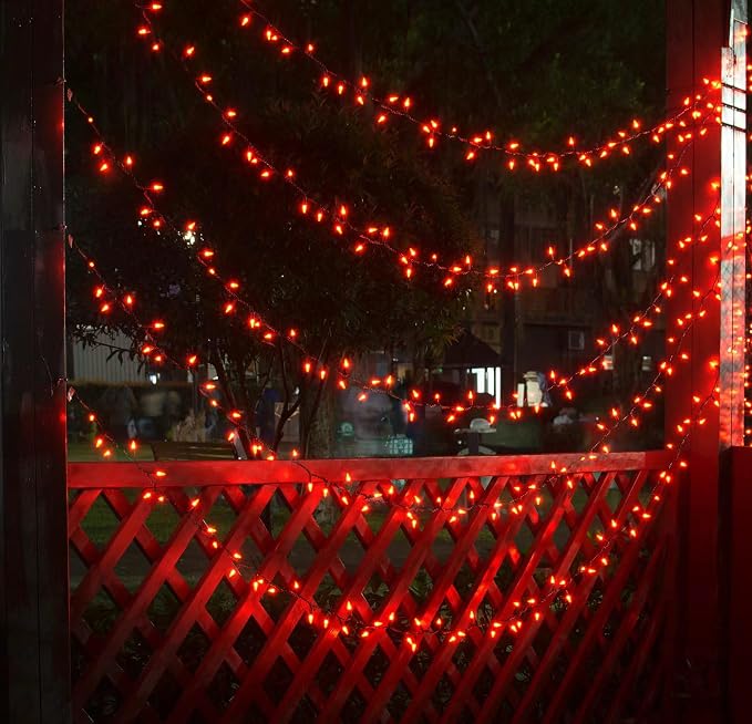 TIGOMOOV 100 Count Orange String Lights Plug in, 21ft Fall Lights with Black Wire, Orange Lights for Halloween Decorations Indoor, Mini String Lights Outdoor Tree Porch,Party Decor