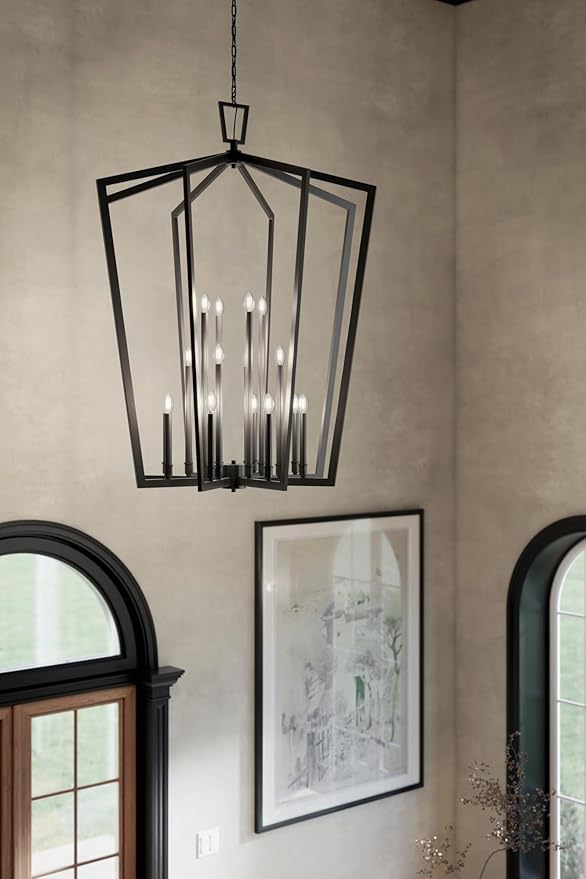 KICHLER Abbotswell 36.75" Updated Traditional 16 Light Foyer Pendant Ceiling Light Fixture with Open Cage Design in Black for Foyer, Dining Room or Living Room (36.75" x 36.75" x 49") 43499BK