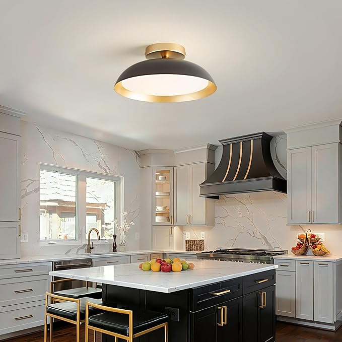 OKELI LED Flush Mount Ceiling Light Fixture, 24W Dimmable 5CCT Modern Black Gold Ceiling Light, 11.8 Inch Close to Ceiling Lighting for Bedroom Kitchen Living Room Hallway