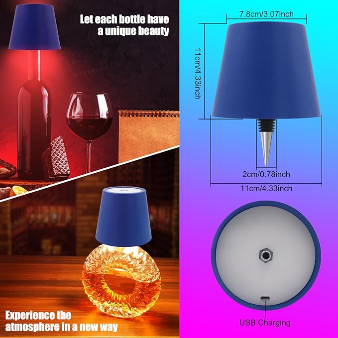 Wireless Bottle Lamp with Remote Control, Rechargeable RGB Wine Bottle with 3Modes Light Dimming, Waterproof Touch Lamp Head for Room, Bar, Restaurant and Party Decorations(Blue RGB)
