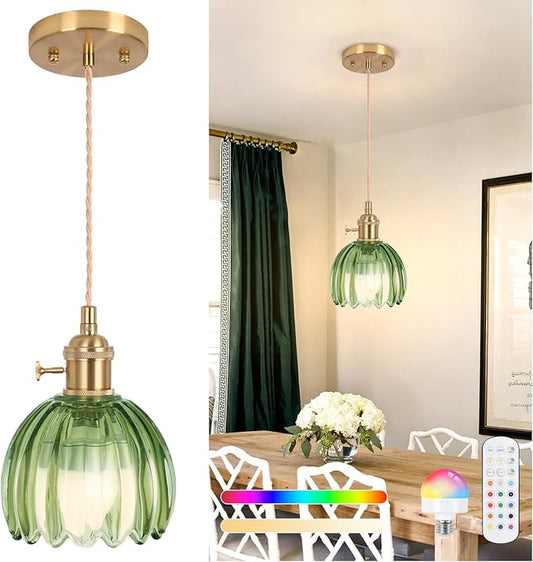 Battery Operated Pendant Light,Mini Hanging Lights 5.1Inch 2500mAh RGB Rechargeable Light Bulb with Remote Control Wireless Adjustable Rechargeable Chandelier for Kitchen Island Hallway