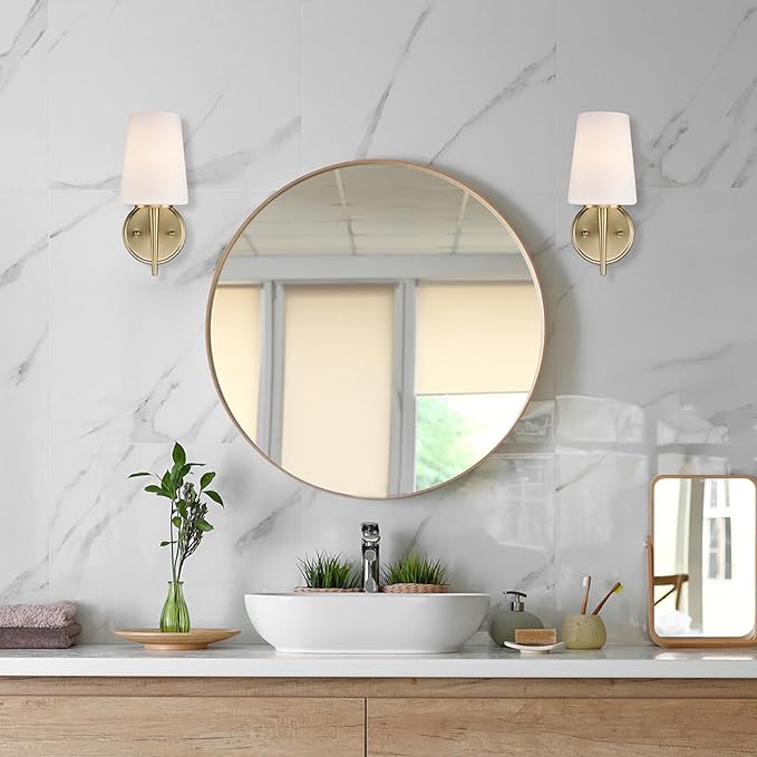 Montgomery 1-Light Wall Sconce | Brushed Gold Finish with White Frosted Glass Shade | Vertical Mounted Indoor/Outdoor Sconces | Uses E26 Base Bulb (Gold, Sconce)
