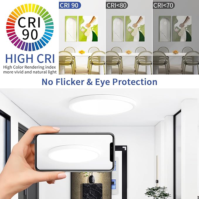 16 inch LED Ceiling Light Fixture, 32W 3200lm Flush Mount Ceiling Light, Ultra Thin, Dimmable, 3000K/4500K/6000K Selectable, for Home Office, Kitchen, Bedroom, Dining Room, Living Room, White