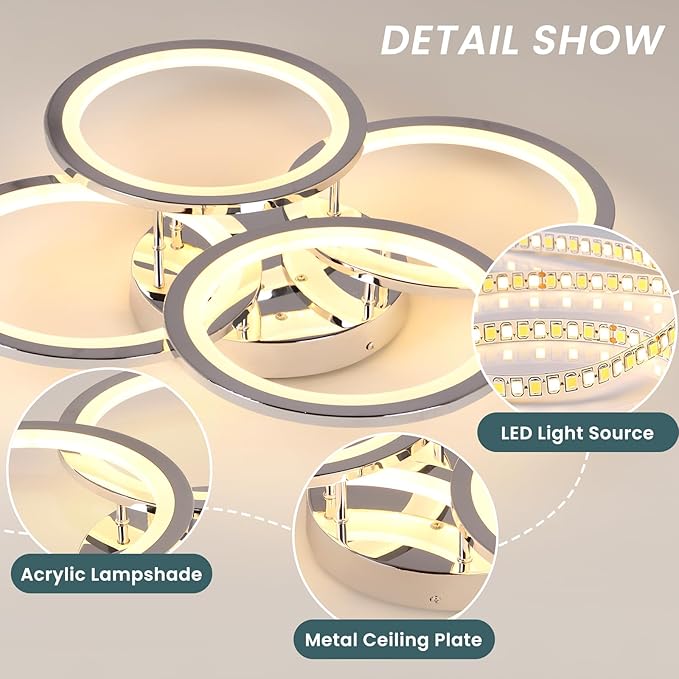 EIDISUNY Modern LED Ceiling Lights for Bedroom, Flush Mount Ceiling Light Fixtures, 45W Ceiling Lights with Remote Control&APP, Close to Ceiling Lamp for Bedroom Living Room Kitchen Office