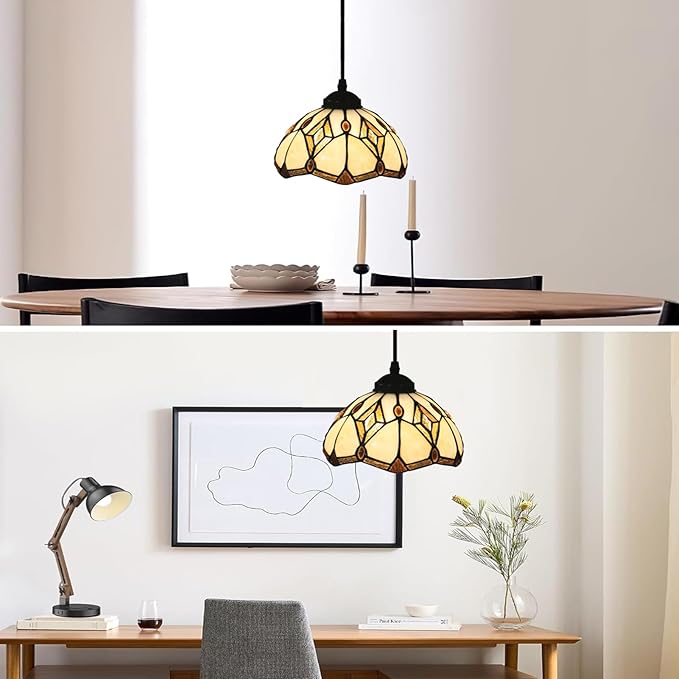 Pendant Light, Stained Glass Hanging Ceiling Light Fixture Adjustable Hanging Lamp for Kitchen Island, Dining Room, Living Room, Bedroom, E26 Pendant Lighting Fixtures