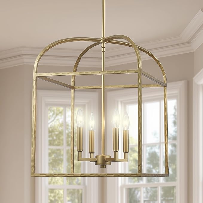 Asher Hamilton AHP-209AG Montclair 15.94 Inch Pendant Light | Adjustable 20.67 to 59.37 Inch Height | E12 Candelabra Base | Rod Hung Ceiling Fixture | Dry Rated for Indoor Use | Antique Gold Finish