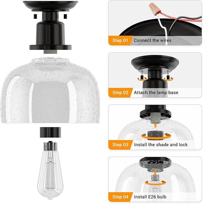 EAPUDUN Semi Flush Mount Ceiling Light, Modern Light Fixture with Seeded Bubble Glass Shade, Oil Rubbed Bronze Finish for Hallway Corridor Kitchen Bathroom Bedroom Passway, FMA1123-ORB