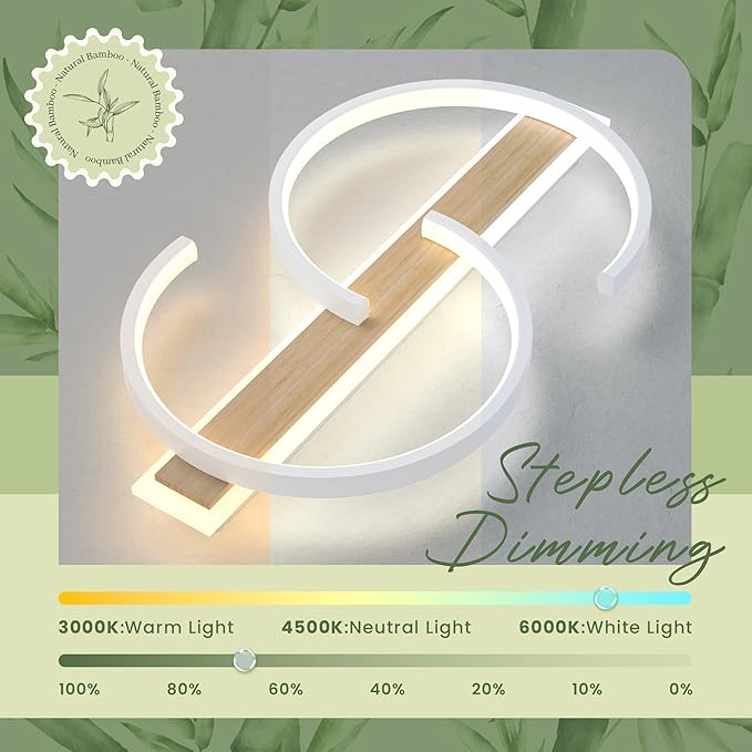 19.7" LED Ceiling Light, Flush Mount Ceiling Light with Remote Control,45W Bamboo Ceiling Light Fixture Dimmable 3000-6000K, Modern Light fixtures Ceiling for Bedroom Living Room Dining Room