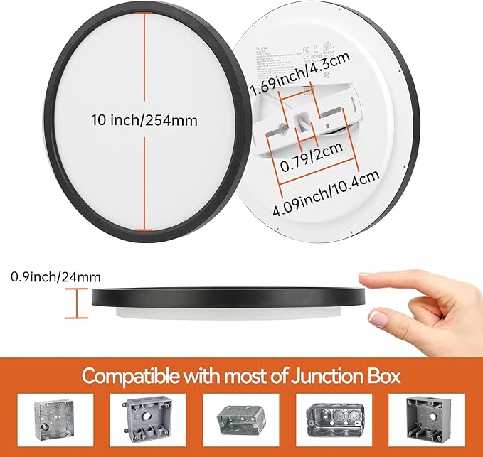 TALOYA 2 Pack of Black 10 Inch LED Ceiling Light Fixture Flush Mount for Closet Porch, 5 CCT Options, Energy Efficient Ceiling Fixture 20W Equivs to 120W Traditional Lamp Perfect for Low Ceiling