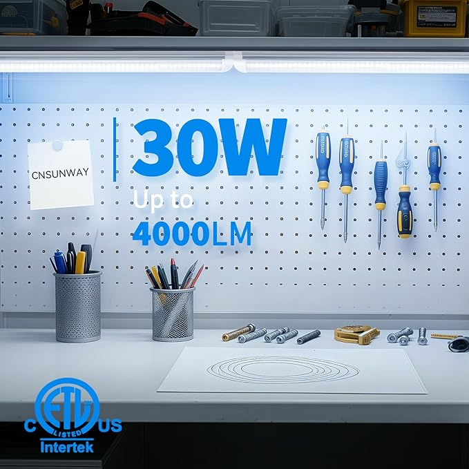 CNSUNWAY LED Shop Light 3FT, 30W 6500K Cool White, T8 LED Tube Lights, 4000LM V-Shape Ceiling Shop Lights, Linkable Under Counter Light for Kitchen, Garage, Workbench, Basement, ETL Listed (2 Pack)