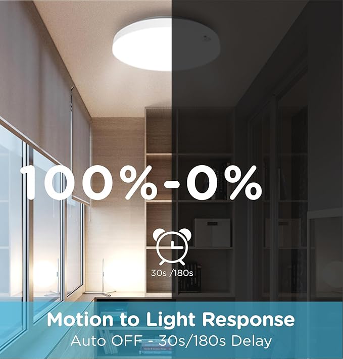 Leetdud Motion Sensor Ceiling Light Indoor Wired, 9 Inch 18W, 5 CCT 2700/3000/3500/4000/5000K, 3 Brightness Settable, 1550LM Flush Mount LED Closet Lights for Stairs Hallway Laundry Porch, White
