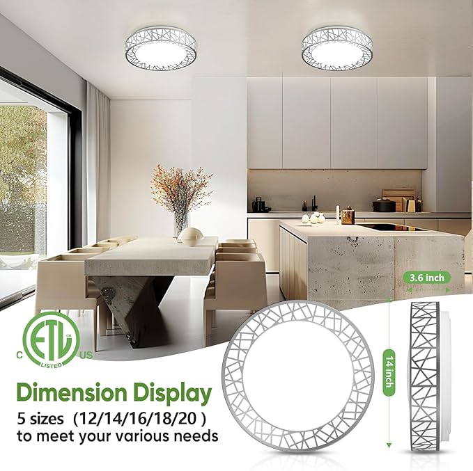 Lightania 14 Inch Flush Mount Ceiling Light, Modern Brushed Nickel LED Ceiling Light Fixture, 24W 2400LM 2700-6500K Adjustable, Dimmable Ceiling Lights for Bedroom, Kitchen, Hallway, Bathroom, ETL
