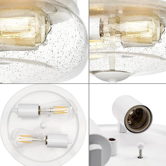 Darkaway Ceiling Light Fixtures Flush Mount Indoor Outdoor Ceiling Light with Seeded Glass Shade for Hallway Kitchen Bedroom Porch Living Room Dining Room White Finish