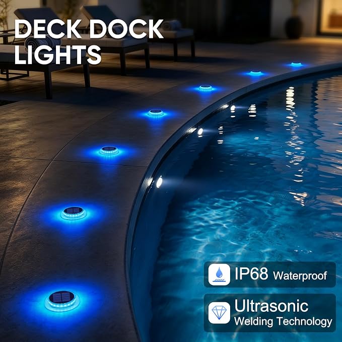 YiLaie Blue Solar Lights Outdoor Waterproof Stick on Driveway Stair Boat Dock Marine Solar Powered Deck Step Lights for Outside Marker Walkway Pathway Sidewalk Warning Auto On/Off （4 Pack）