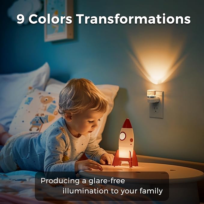 L LOHAS LED Night Light, Night Lights Plug into Wall, Color Changing Nightlight RGB with Dusk to Dawn Sensor, for Halloween, Christmas, Holiday, Hallway Bedroom Kids Room, 2 Pack