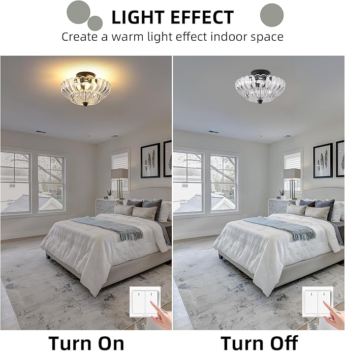 Semi Flush Mount Ceiling Light, 11.8 Inch Black Vintage Hallway Light Fixture with Transparent Glass, Close to Ceiling Light for Bedroom Kitchen Living Room Bathroom Foyer, E26 Base