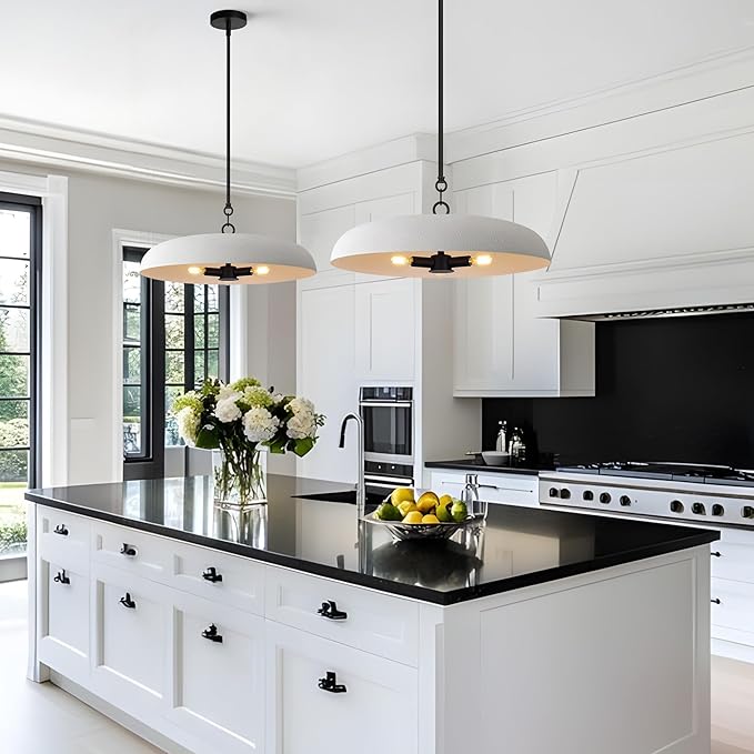 19.7 Inch Extra Large Pendant Light, 3-Light White and Black Metal Pendant Lighting Fixture, Oversized Modern Dome Chandelier Ceiling Hanging for Kitchen Island Dining Room Living Entryway