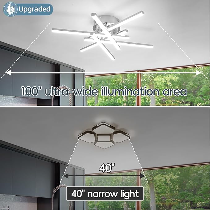 CANEOE Modern Led Ceiling Light,50W Sputnik LED Dimmable Ceiling Light Fixture with Remote Control, Chrome Flush Mount Chandelier Ceiling Lighting for Bedroom Living Room Kitchen Office Ceiling Lamp