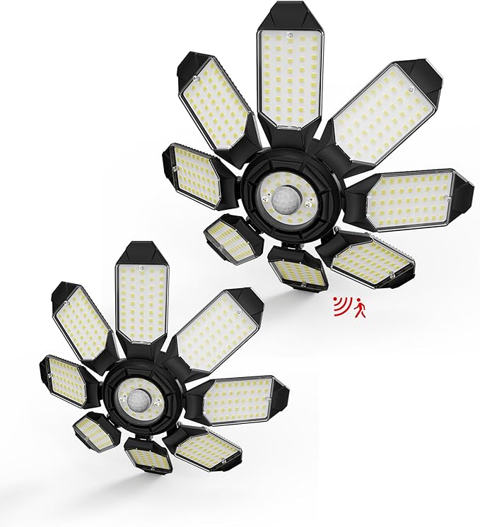 Motion Sensor Garage Light, 250W Motion Sensor Light Indoor,Deformable Garage Lights Ceiling LED,25000LM Super Bright Motion Activated LED Shop Light for Stairway,Basement 2Pack