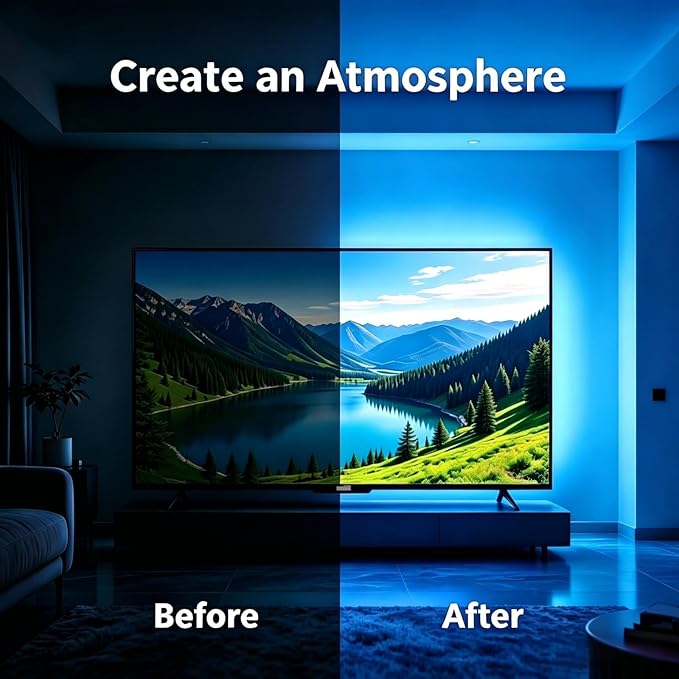 MORIACC LED Lights for TV, 16.4ft TV LED Backlight for 45-75 Inch TVs, Strip Lights with Music Sync, Bluetooth APP and Remote Control, USB Powered for Bedroom Gaming Home Decor