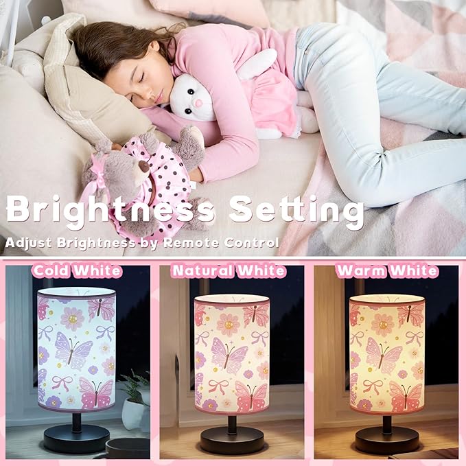 Glooglitter Butterfly Table Lamp 3 Colors Dimmable Lights Butterfly Room Bedroom Decor 9.72 x 5.12 Inch Pink Night Light Bedside Lamps Decoration for Bedroom Desk Birthday Gifts Home Decor