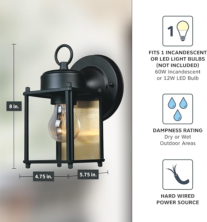 Designers Fountain Ivy Trail Outdoor Light Fixture Pack of 2, 8.25 Inch Exterior Wall Lantern Sconce Set for Front Door, Patio and Porch, Black, D334M-5EW-BK2