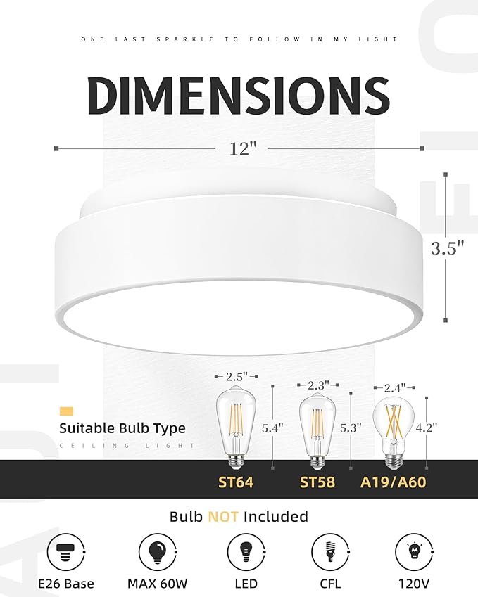 AUTELO 12" Ceiling Light, Modern Flush Mount Ceiling Light with Frosted Glass in Matte White Finish, White Light Fixtures Ceiling Mount for Bedroom, C3312 WH E26