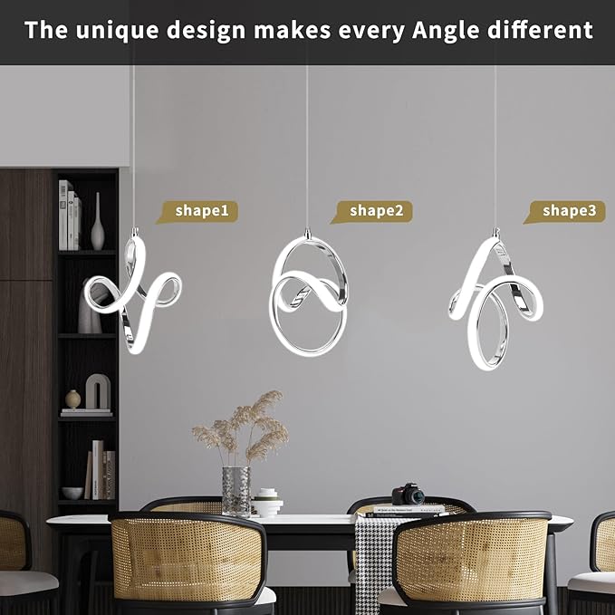 Modern Led Pendant Light 5500K Cold White Kitchen Island Pendant Light Fixtures Adjustable Height Led Pendant Lamp for Kitchen Island Dining Room Hanging Light, 1 Pack (Chrome)