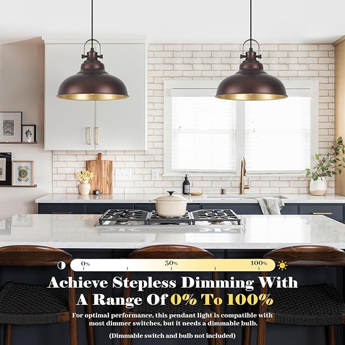 Bronze Pendant Lights Kitchen Island 3 Packs, 11.4 Inch Industrial Kitchen Pendant Lights, Farmhouse Pendant Light Fixtures, Island Pendant Light for Kitchen Island, Dining Room, Bedroom