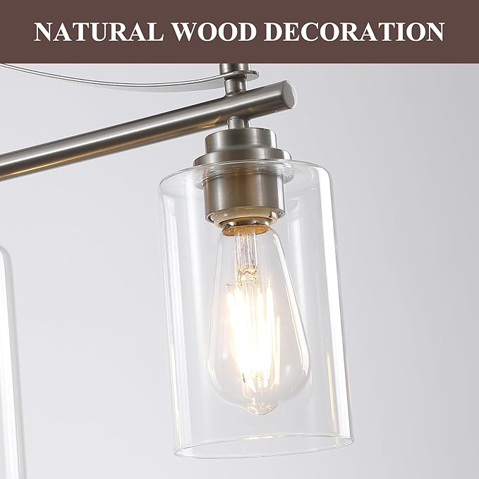 Island Light for Kitchen, 4-Light Linear Chandelier Pendant Lighting for Kitchen Island, Brushed Nickel Dining Room Light Fixture Over Table with Clear Glass Shades