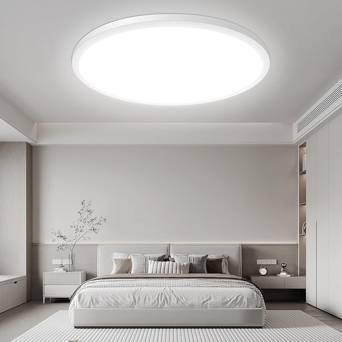 15 Inch Large LED Flush Mount Ceiling Light Fixture, 30W 4000Lm Dimmable Modern Recessed Ceiling Lamp, 5000K Daylight White Super Slim Low Profile Ceiling Light for Kitchen Bedroom Hallway, 1-Pack