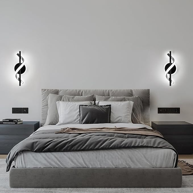 EIDISUNY LED Wall Sconces Indoor, 12W LED Wall Mount Lights, Modern Spiral Wall Lamp, 6000K Cold Light Fixture for Stairs, Living Room, Bedroom, Aisle, Hallway (Cold White, Black)
