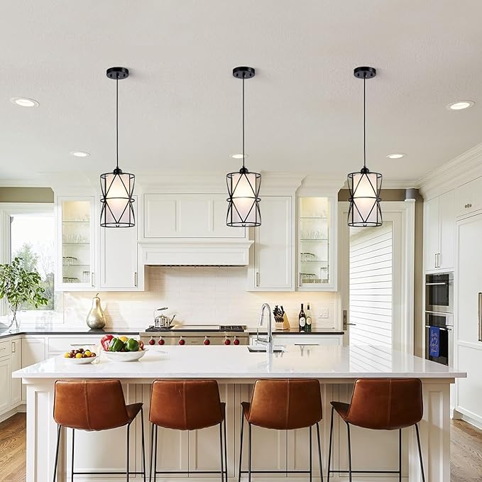 7"×10" Pendant Lights with Frosted Glass, Matte Black Pendant Lighting Kitchen Island, Cylindrical Pendant Light Fixtures, Modern Kitchen Island Lighting, Pendant Light for Foyer-Large