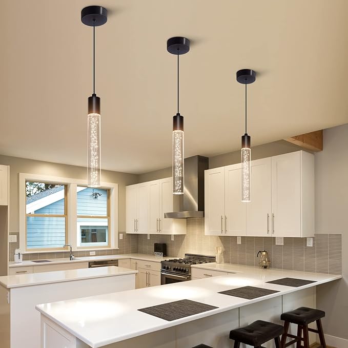 3 Pack Mini Pendent Spot Lights, Black Pendant Lights Modern LED Kitchen Island Light, Unique Bubble Pendant Light Pendant Lighting for Kitchen Island Dining Room, Bedroom, Bar