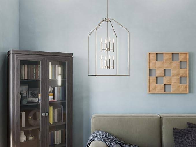 Kichler Madden 36" 8 Light Foyer Pendant in Brushed Nickel, Soft Modern Fixture, for Small Kitchen, Coffee Table, Office, Bedroom, Foyer, (36" x 20"), 52723NI