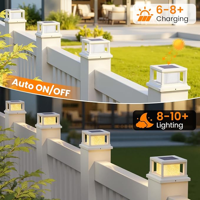 Mlambert 12 Pack Solar Post Lights Outdoor, 2 Modes LED Fence Cap Light for 4x4 Post, Waterproof Deck Light Patio Garden Decor, Warm/Cool White, White