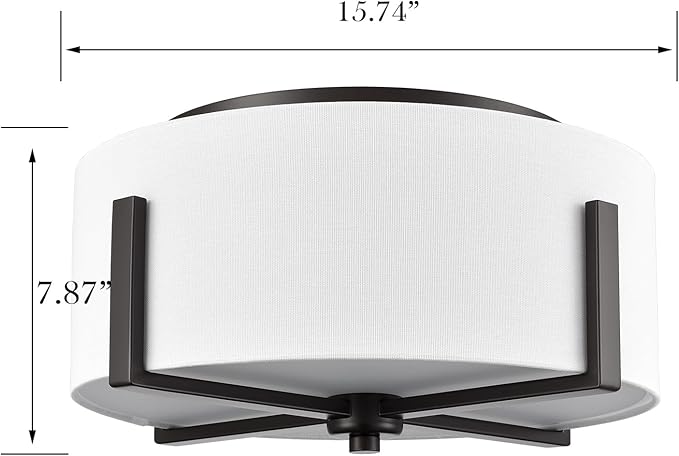 Flush Mount Ceiling Light Fixture with Linen Shade Oil Rubbed Bronze 2- Light Drum Ceiling Light Modern Light Fixture for Bedroom Living Room Kitchen
