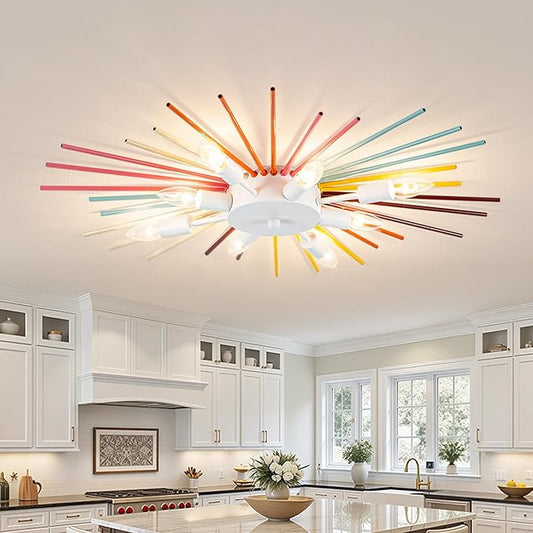 Kids Ceiling Light,8-Lights Colorful Sputnik Ceiling Fixtures, Rainbow Kid Chandelier for Bedroom Playroom Kitchen Entryway,E12