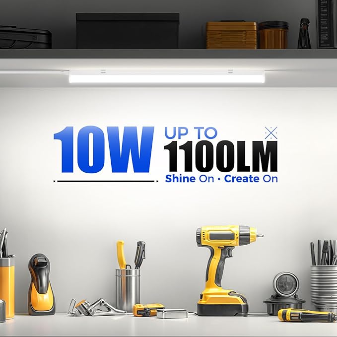 Barrina T5 LED Shop Light 2FT, 1100LM, 10W, 5000K (Daylight White), Linkable Ceiling and Under Cabinet Light, Corded Electric with Built-in ON/Off Switch, Shop Lights for Garage, 2 Packs