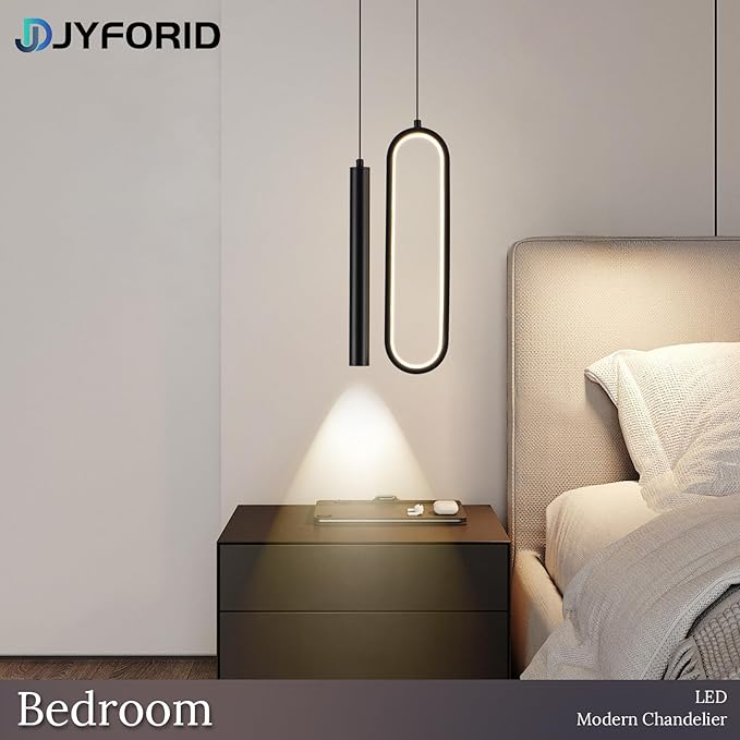Black Modern Mini LED Pendant Light with Remote Control, 24W 3-Color Temp Stepless Dimmable Ceiling Hanging Light for Bedroom Kitchen Island Dining Room Foyer Entryway