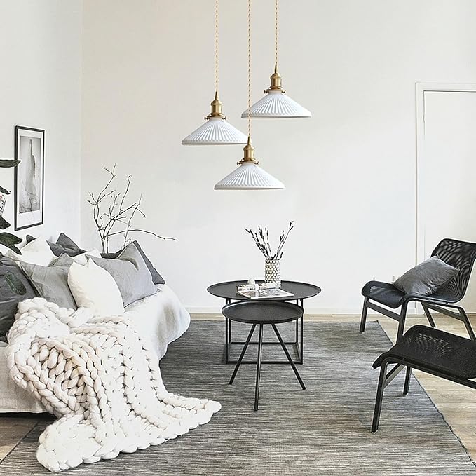 Modern Minimalist Ceramic Pendant Light – Pleated Hanging Lamp for Kitchen Island, Dining Room, Bedroom & Bar