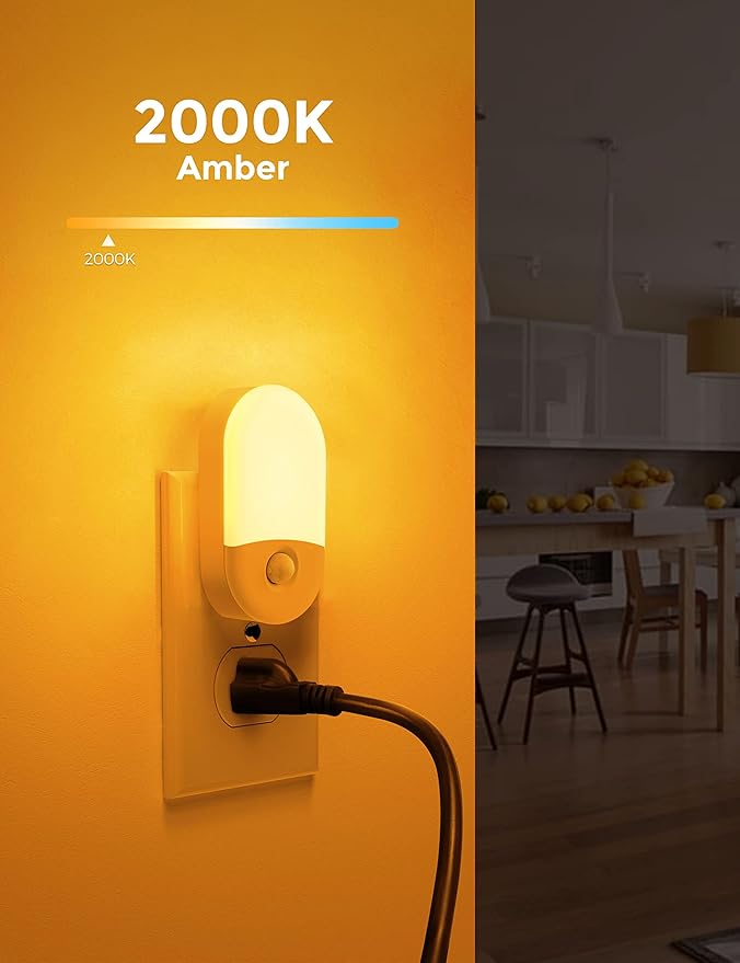 L LOHAS LED Amber Night Light, 2 Pack, Night Lights Plug into Wall Motion Sensor, 0.6W 2000K, LED Nightlights, 30/60LM Adjustable Brightness, Automatic Low Blue Nightlight for Kids, Bathroom, Hallway