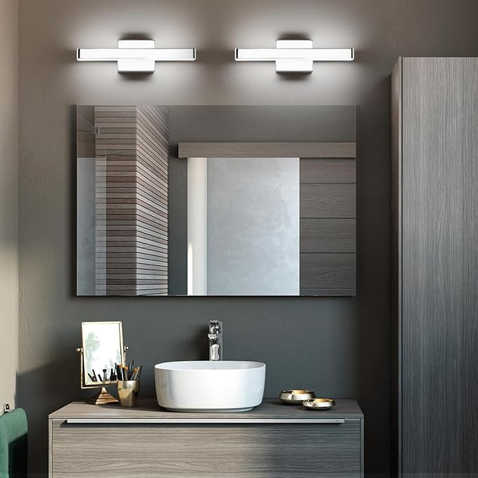 LED Modern Bathroom Vanity Light Fixtures (16-Inch, Cool White 6000K), Modern Acrylic Bathroom Wall Lighting Fixtures for Bathroom Over Mirror, Chrome