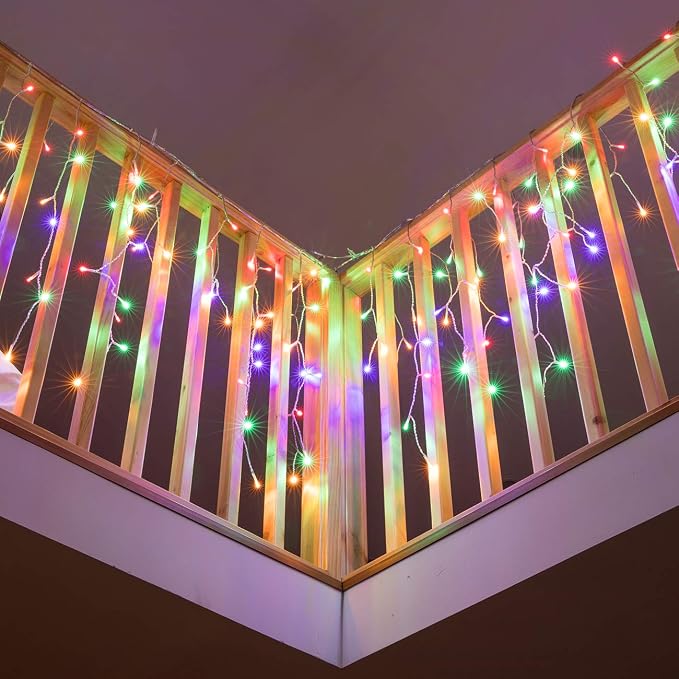 AWQ 400LED 32Ft Icicle Lights Curtain Fairy Light Christmas String Lights Outdoor Dripping Lights 8 Modes for Christmas Thanksgiving Wedding Party Home Bedroom Indoor Outdoor Decor (Multicolor)