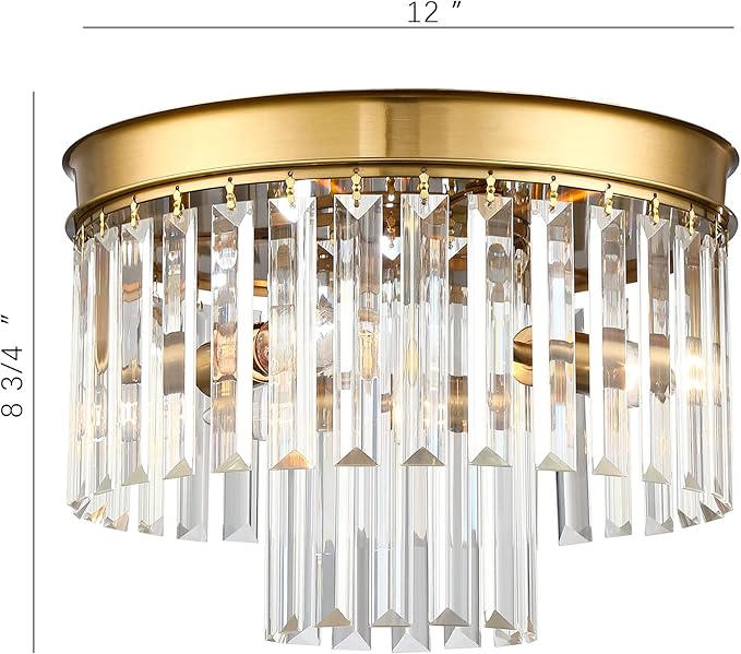 Crystal Flush Mount Ceiling Light Gold Finish 2-Tier Crystal Close to Ceiling Light Fixture for Living Room Bedroom Dinning Room Hallway