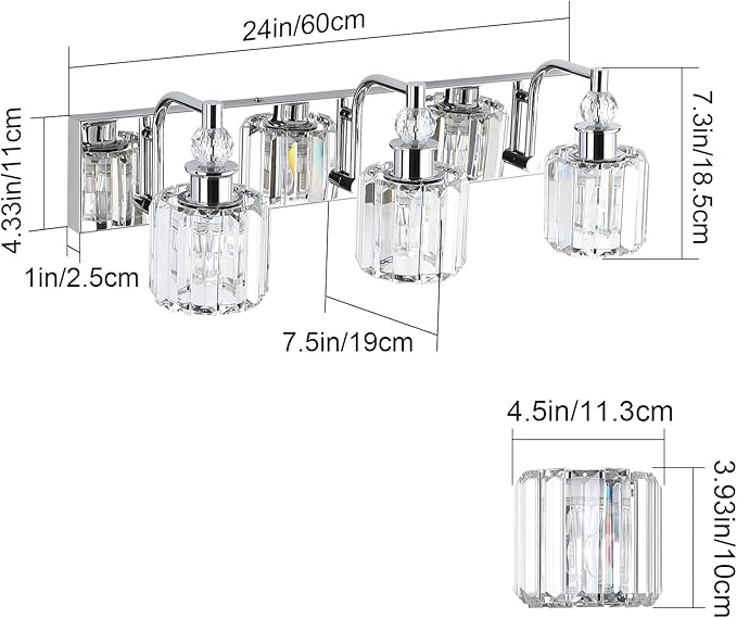 Ralbay Crystal Vanity Light Fixtures 3 Light Modern Crystal Bathroom Lights Fixtures Over Mirror Stainless Steel Chrome Vanity Light for Bathroom Wall Lights Fixtures