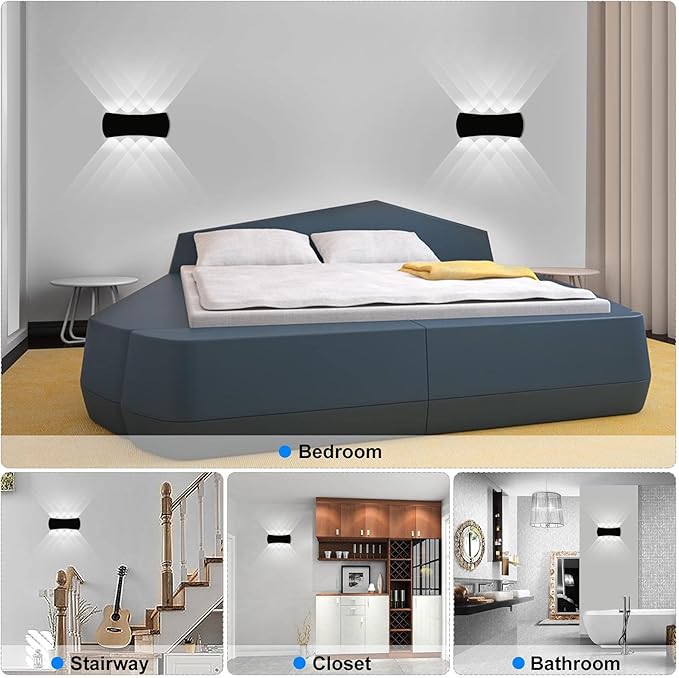 Kawell 8W Modern Wall Sconces LED Wall Light Up Down Indoor Outdoor Aluminum Wall Lamp LED Waterproof IP65 for Bedroom Living Room Bathroom Stairs Hallway Corridor Porch, Black 6000K