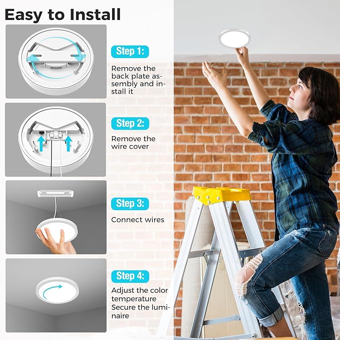 libtit 1Pack 4.7 Inch Small LED Ceiling Lights Flush Mount, 3000K 4000K 6500K Adjustable, 7W 700LM White Round Disk Light Fixture for Closet Basement Bathroom Hallway Kitchen Office Garage