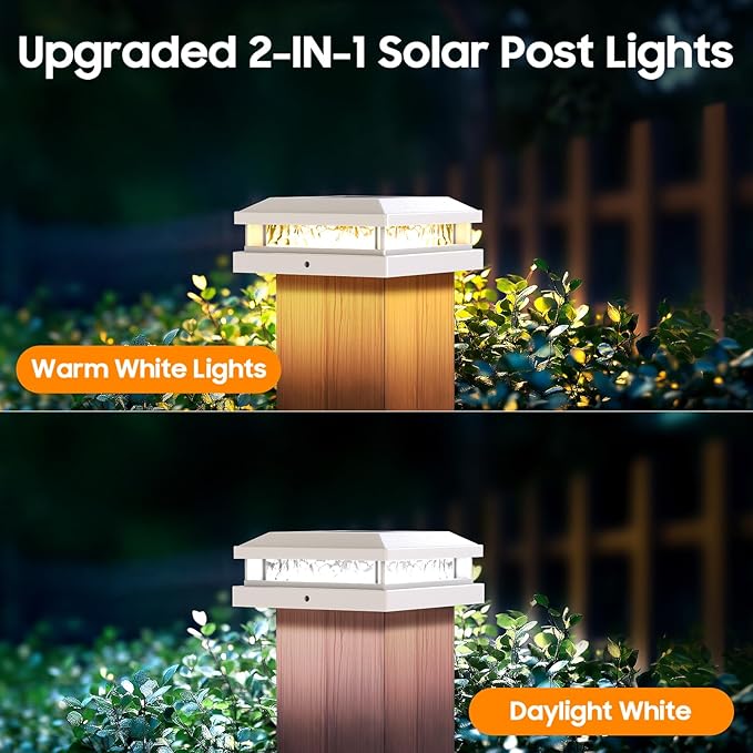 Bosceos Solar Post Lights Outdoor 12-Pack, 2 Lighting Modes 16 LEDs Solar Post Cap Lights for 4x4 4.5x4.5 5x5 Vinyl Wooden Posts Waterproof, Fence Light Solar Powered for Deck Fence Yard Porch, White