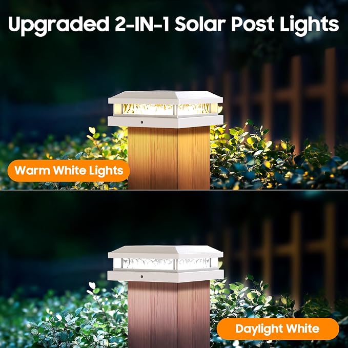 Bosceos Solar Post Lights Outdoor 16-Pack, 2 Lighting Modes 16 LEDs Solar Post Cap Lights for 4x4 4.5x4.5 5x5 Vinyl Wooden Posts Waterproof, Fence Light Solar Powered for Deck Fence Yard Porch, White